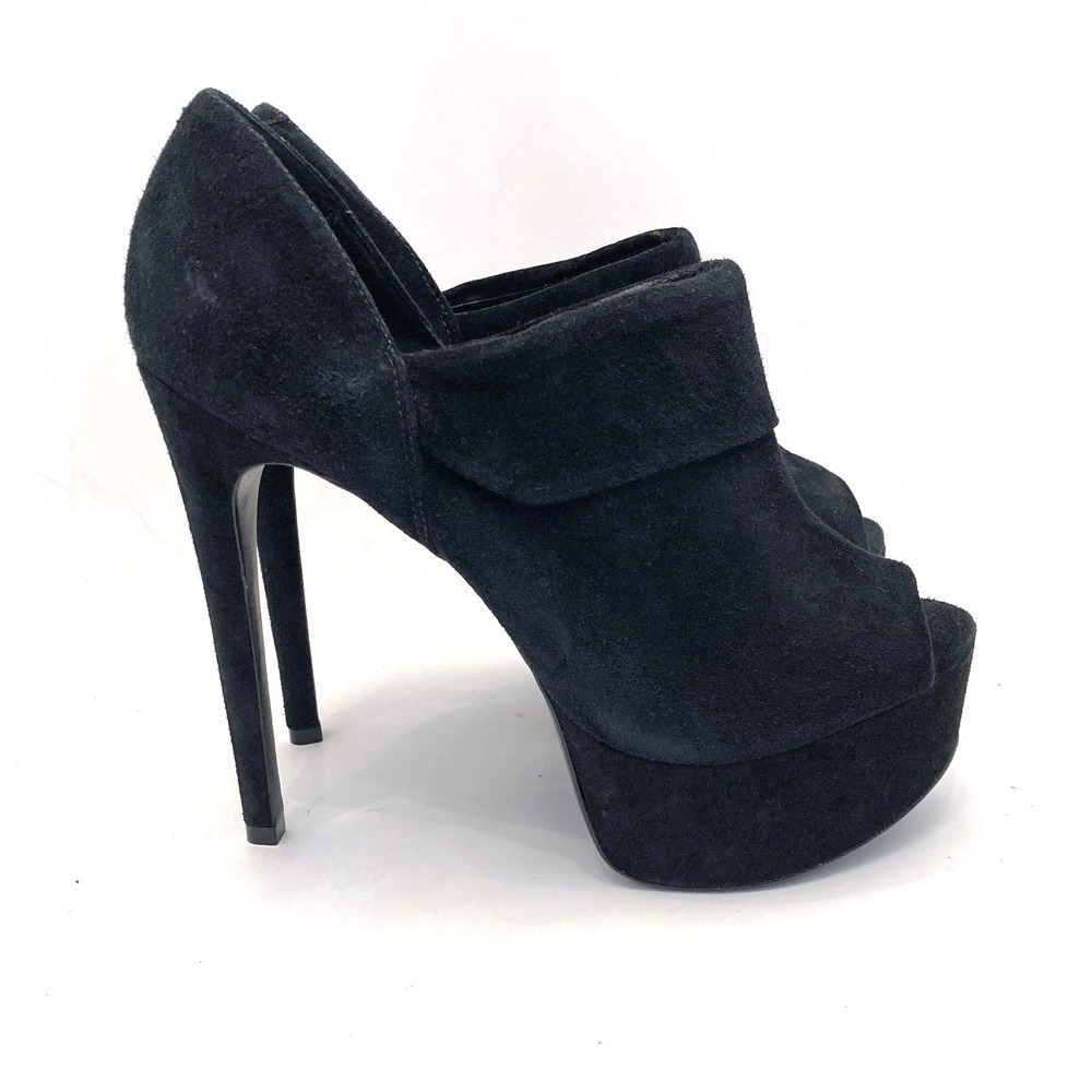 SCHUTZ Suede Platform Peep Toe Heels Black Leather Stiletto Womens 9 EU 40